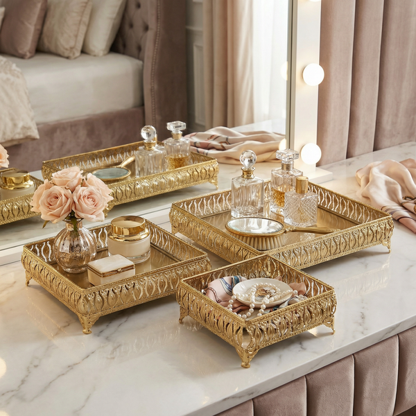 Saba Metal Nesting Trays, Set of 3, Gold