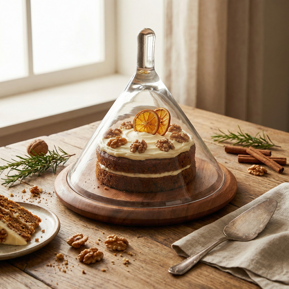 Dome Serving Platter With Glass Cover, Small - Natural