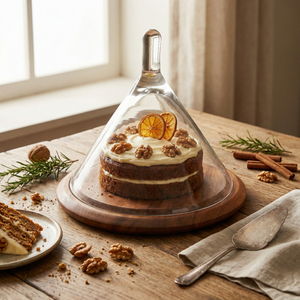 Dome Serving Platter With Glass Cover, Small - Natural
