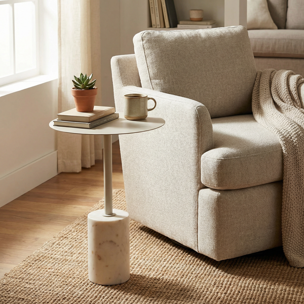 Terry Side Table With Marble Base - White