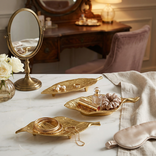 Leafy Metal Decorative Serverware, Set Of 3 - Gold