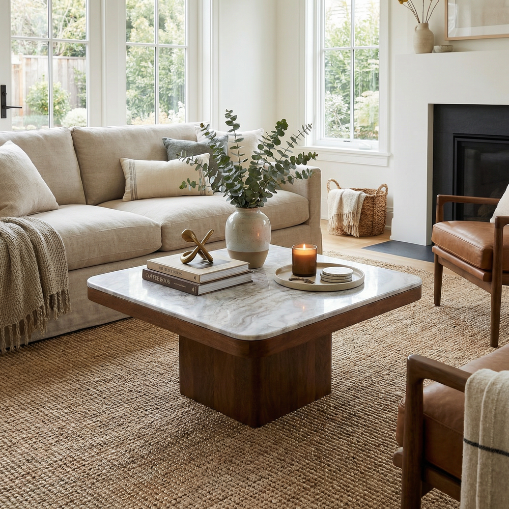 Rio Torrento Marble Coffee Table - Walnut