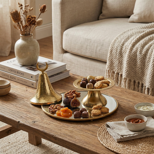 Ruhaf Metal Platter With Lid - Gold