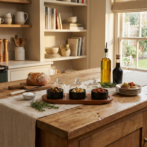 Dome Serving Tray With Metal Bowls - Black
