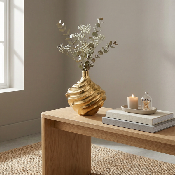 Vertex Aluminum Swirl Vase - Gold
