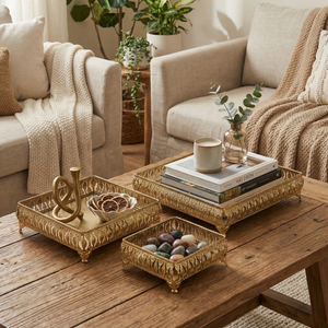 Saba Metal Nesting Trays, Set of 3, Gold