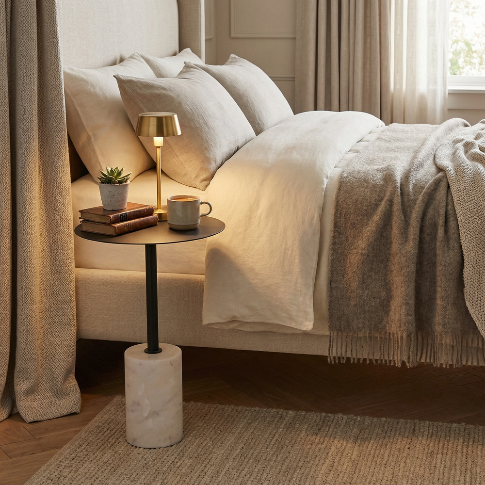 Terry Side Table With Marble Base - Black