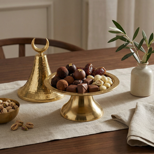 Ruhaf Metal Platter With Lid - Gold