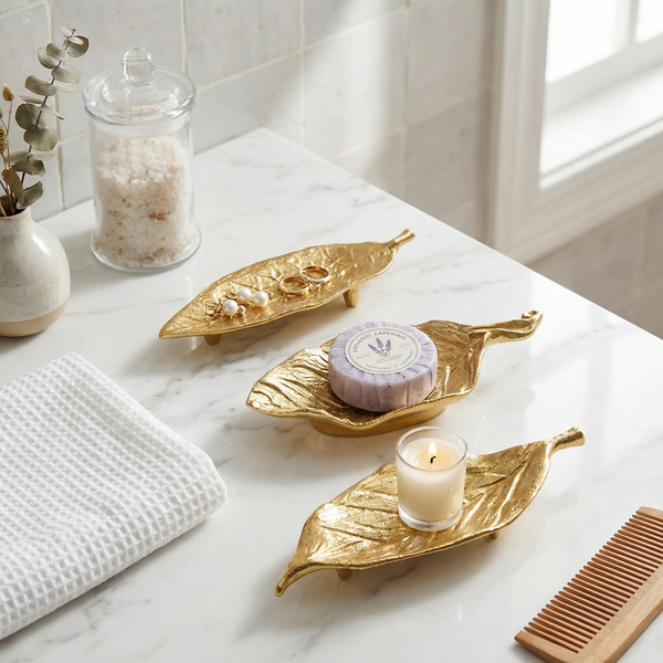 Leafy Metal Decorative Serverware, Set Of 3 - Gold