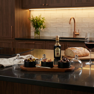 Dome Serving Tray With Metal Bowls - Black