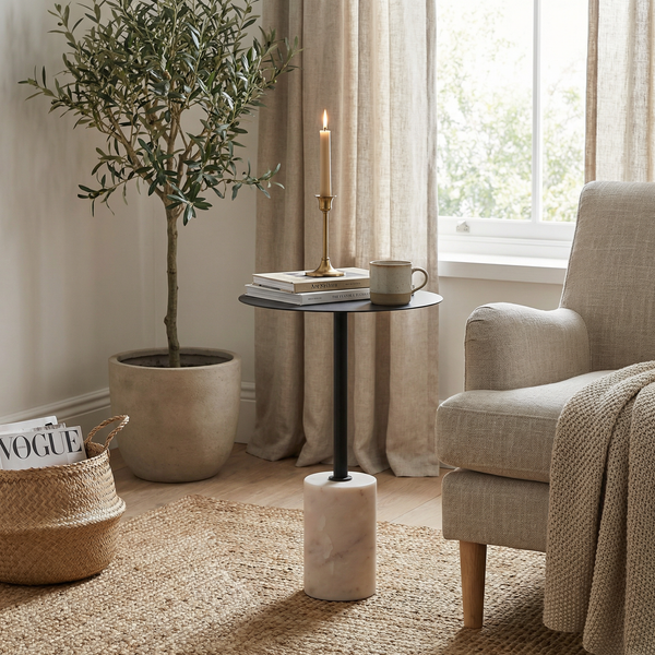 Terry Side Table With Marble Base - Black