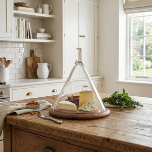 Dome Wooden Platter With Glass Cover, Large - Natural