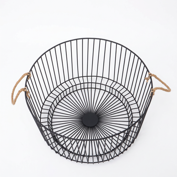 Nexo Metal Storage Basket With Rope Handles, Set Of 2 - Black