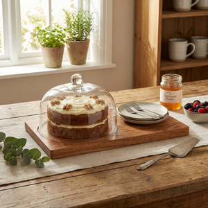 Dome Serving Platter With Glass Cover - Natural