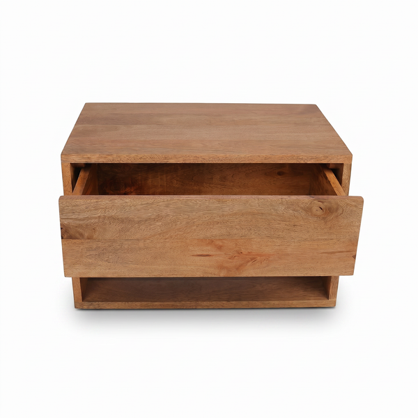 Cube Wooden Nightstand & Bedside Table - Natural