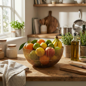 Hana Steel Fruit Basket- Gold
