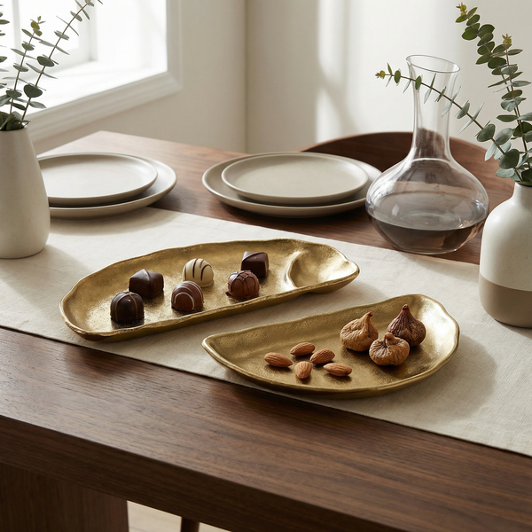 Half Moon Metal Decorative Server, Set of 2 - Gold