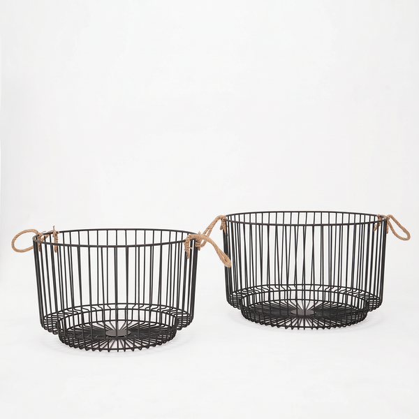 Nexo Metal Storage Basket With Rope Handles, Set Of 2 - Black