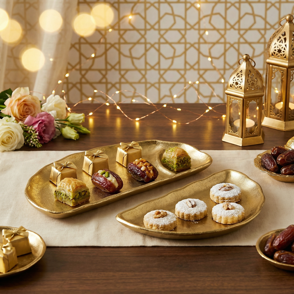 Half Moon Metal Decorative Server, Set of 2 - Gold