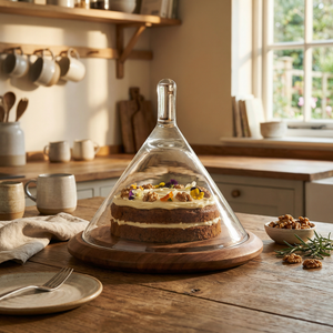 Dome Serving Platter With Glass Cover, Small - Natural