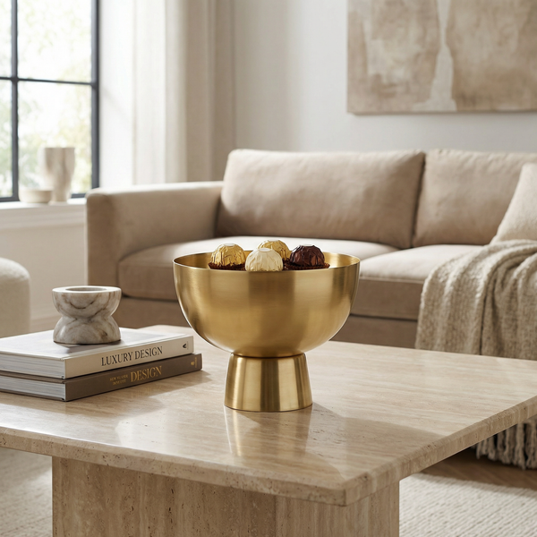 Rue Metal Pedestal Serving Bowl - Gold