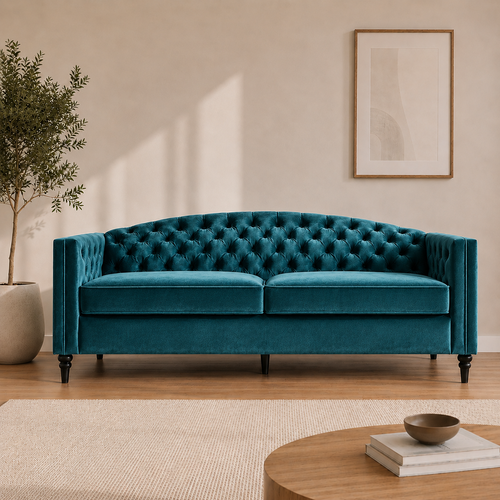 Nova 3-Seater Velvet Sofa with Square Arms L220cm x W60cm x H85cm, Comfortable & Stylish Sofa for Living Room