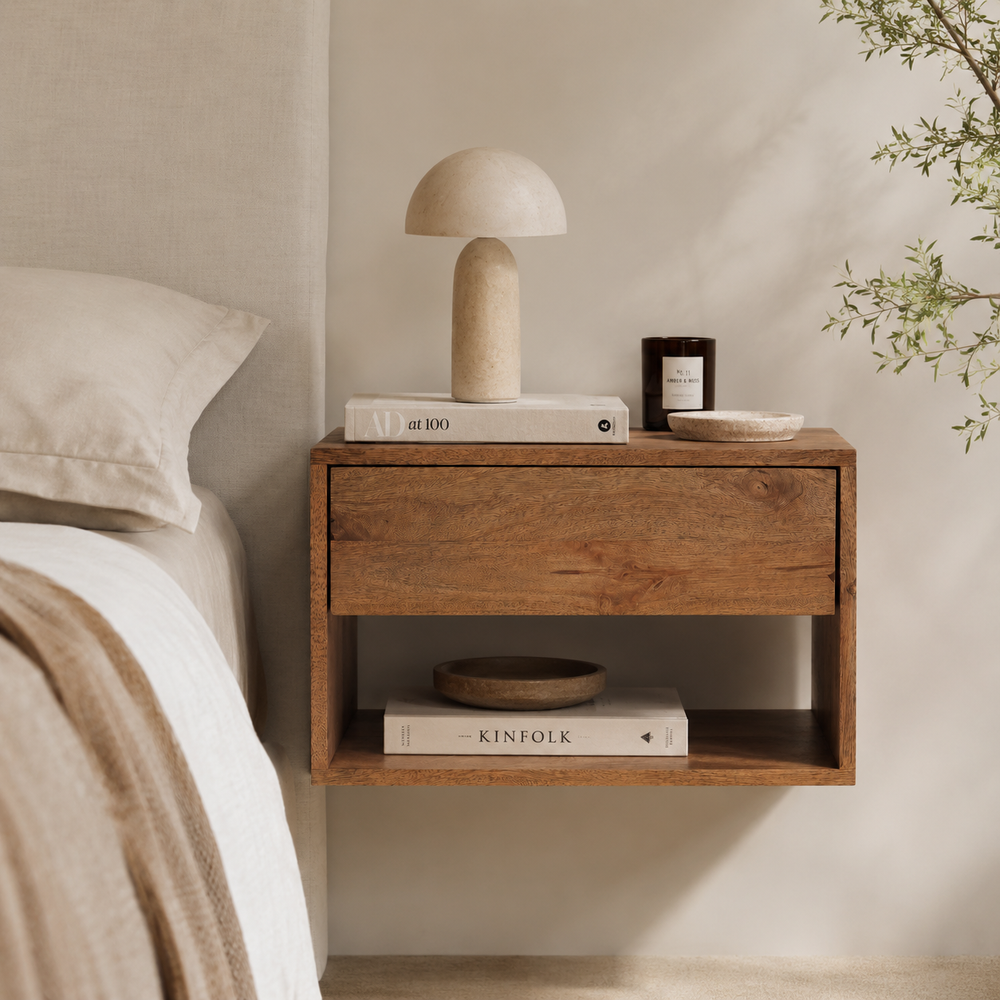 Cube Wooden Nightstand & Bedside Table - Natural