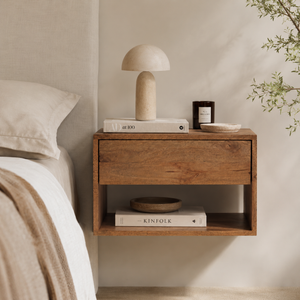 Cube Wooden Nightstand & Bedside Table - Natural