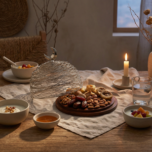 Lunar Wooden Platter With Metal Cover, Small - Silver