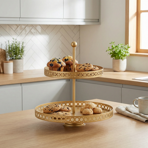 Nish 2-Tier Round Cake Stand - Gold