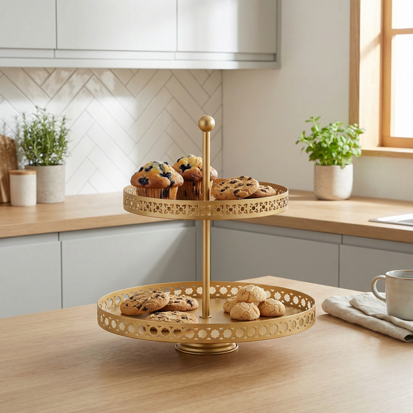 Nish 2-Tier Round Cake Stand - Gold