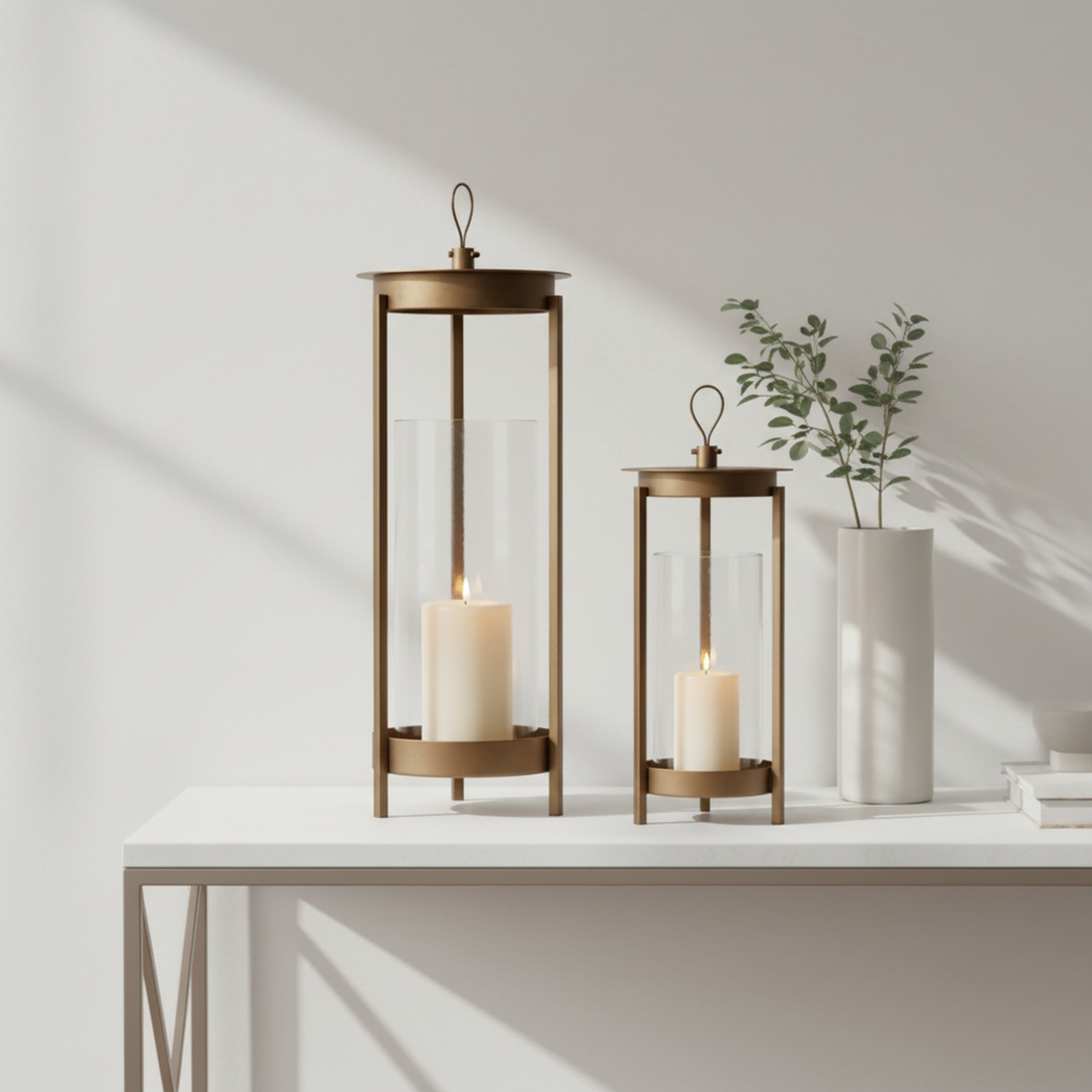 Cesca Metal Lantern, Set Of 2 - Brown