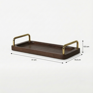 Coco Wooden Tray with Brass Handles, Large - Brown
