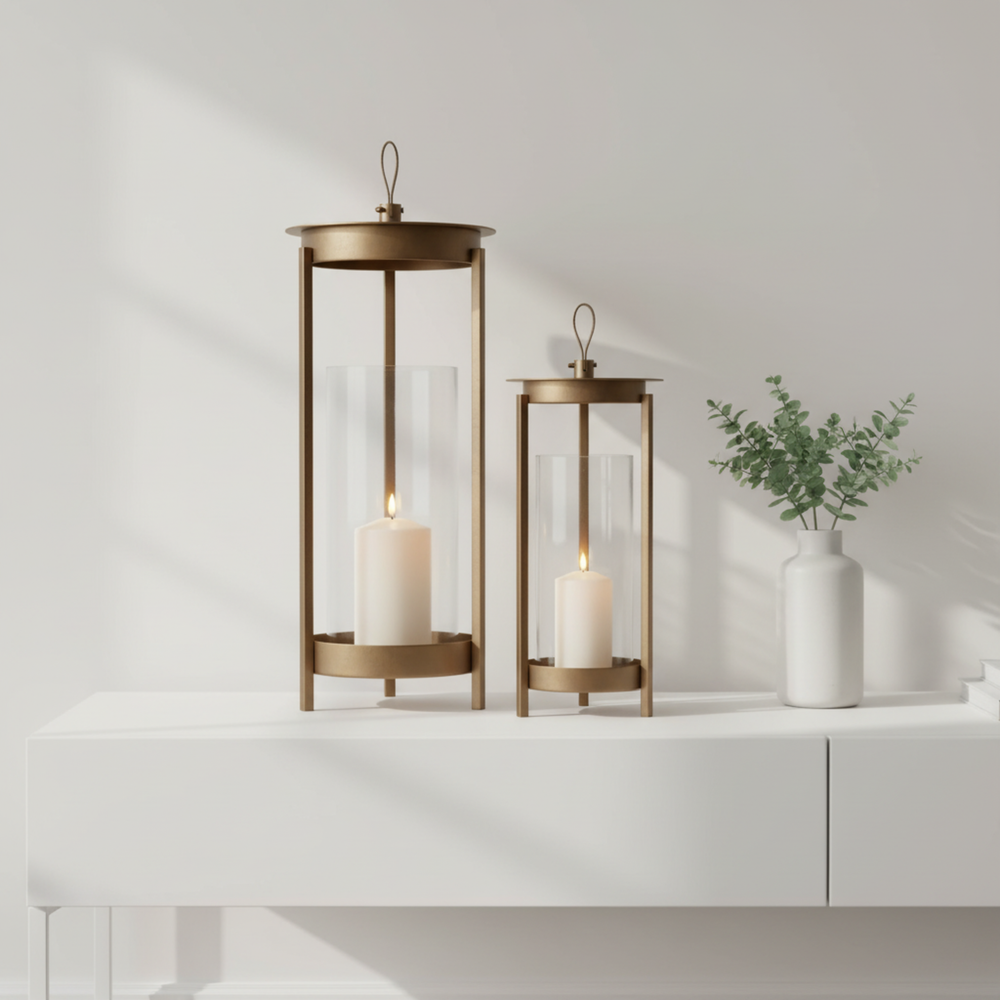 Cesca Metal Lantern, Set Of 2 - Brown