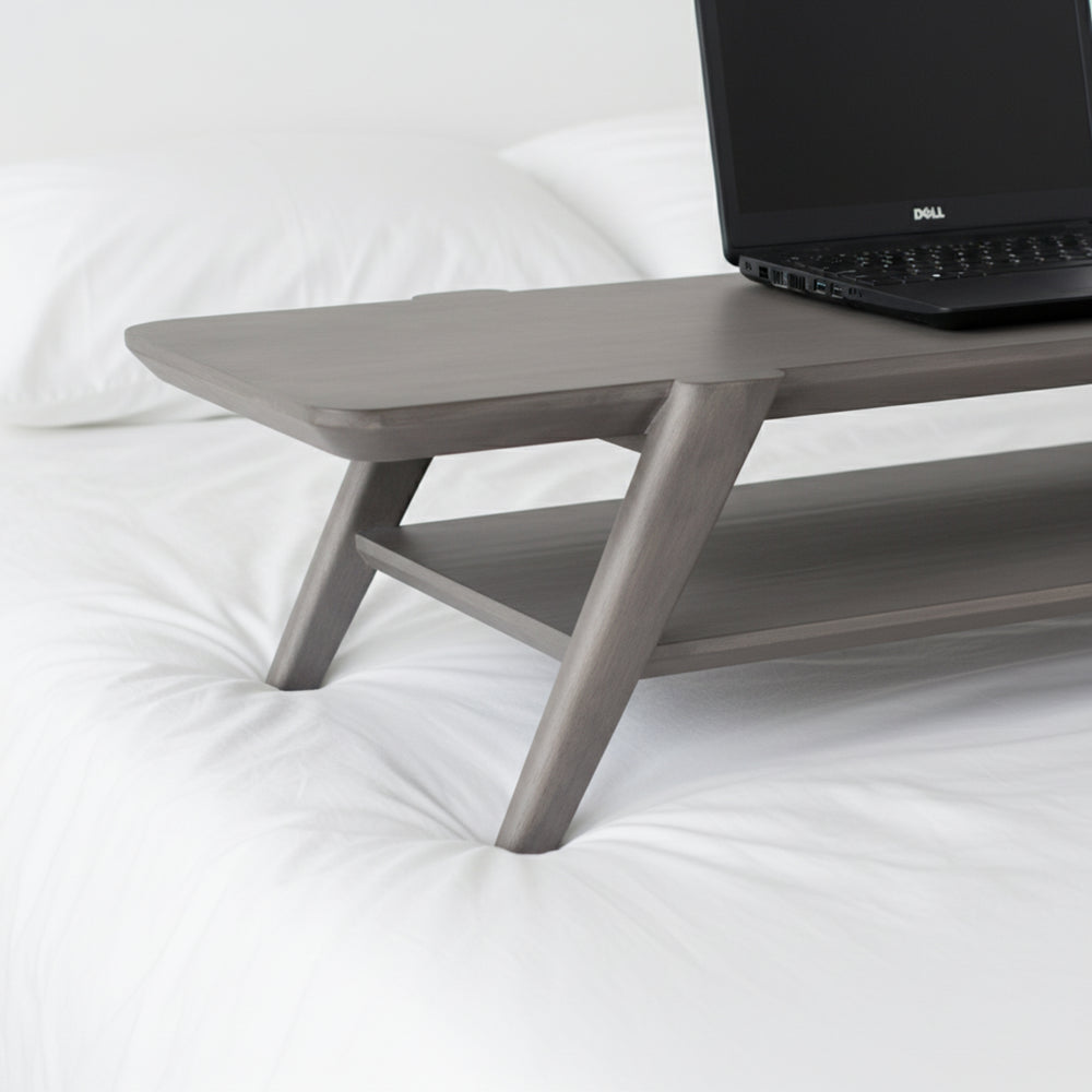 Studo Wooden Laptop Stand With Shelf Storage - Grey