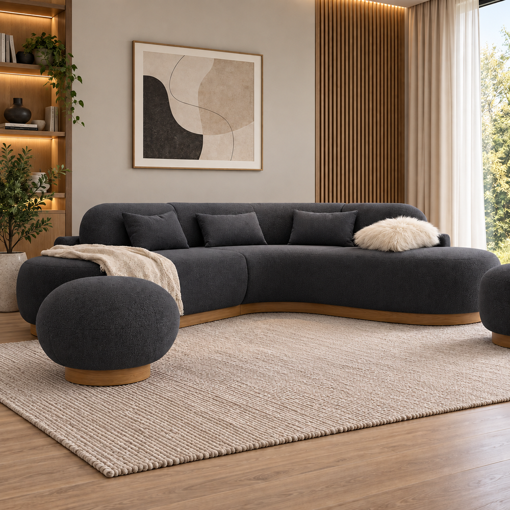 Lorenzo 4 Seater Corner Sofa Velvet Fabric - Gray - L245cm x W255cm x H88cm