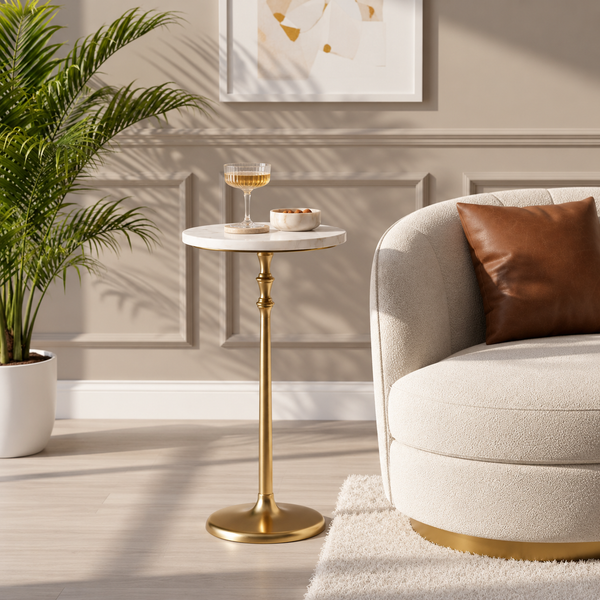 Luna Drink Table with Marble Top - Gold