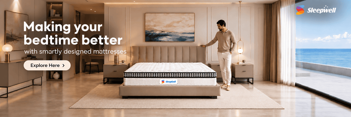 Sleepwell premium mattress in a luxurious modern bedroom – thoughtfully designed for better sleep, available at Homelves UAE.