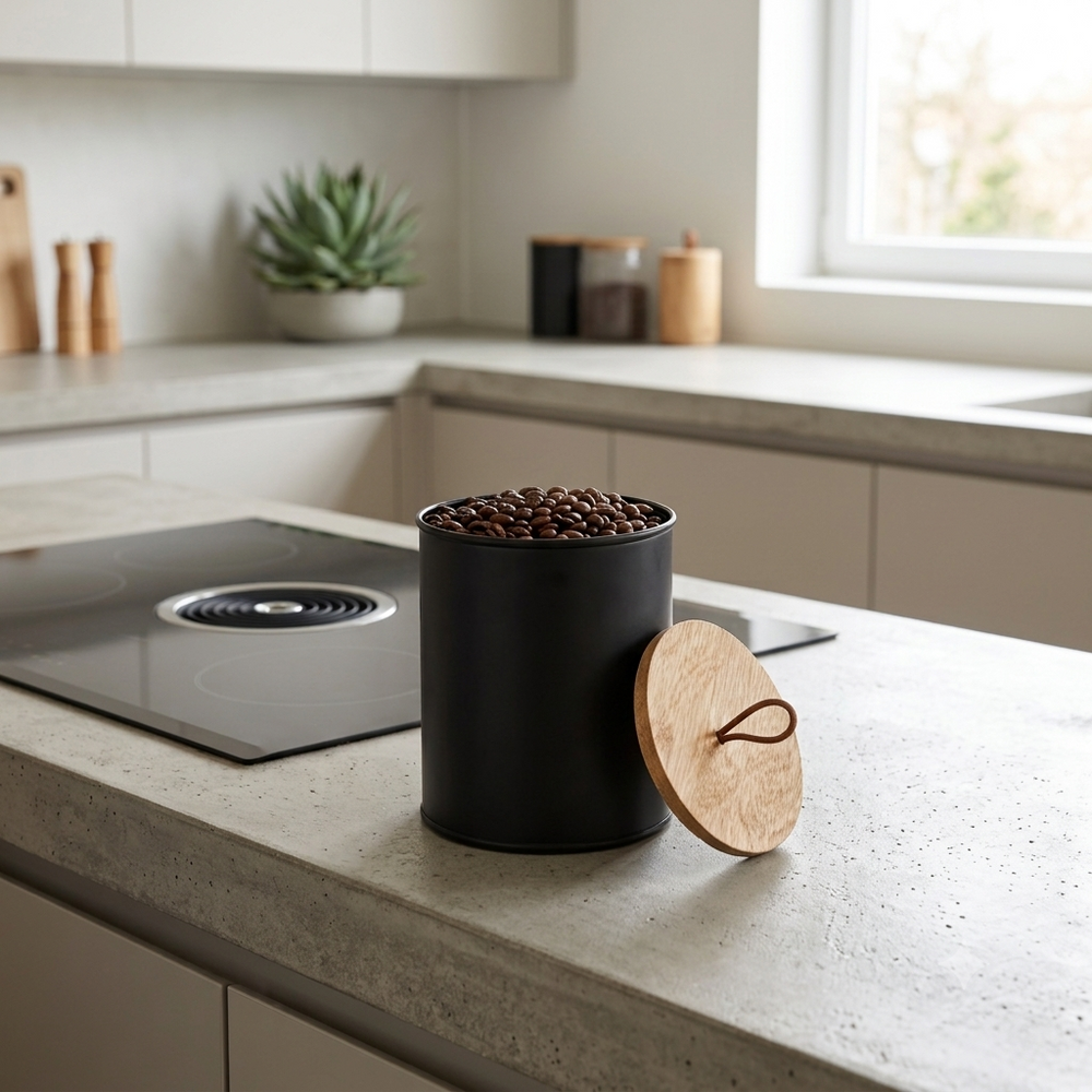 Penta Metal Storage Jar, Medium - Black