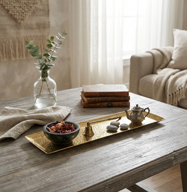 Relish Rectangular Metal Platter, Medium - Gold