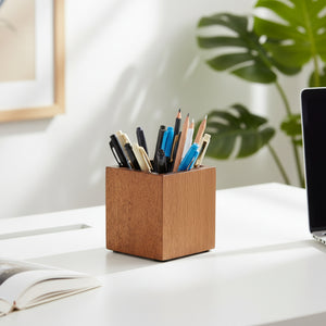 Boxy Wooden Pen Holder, Brown