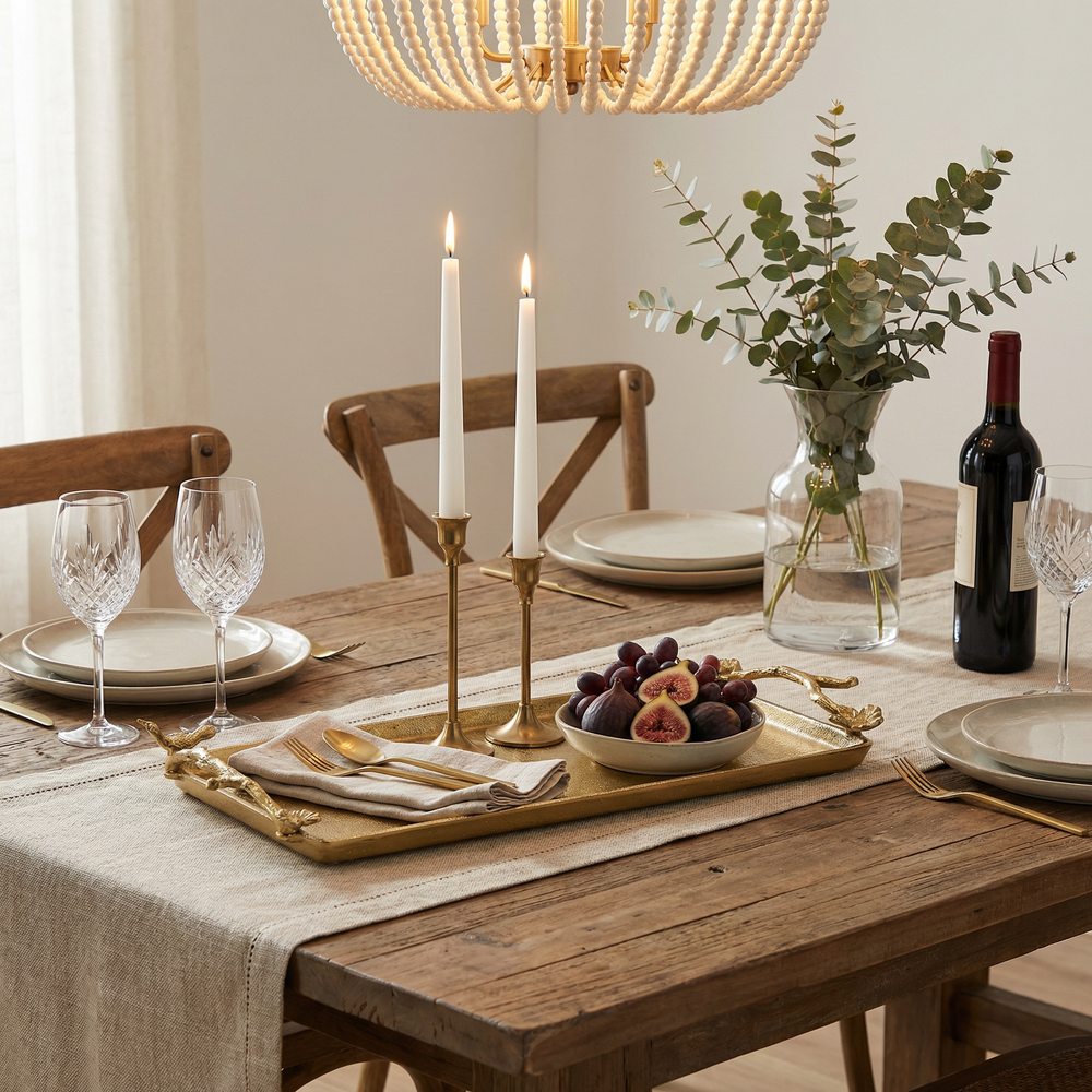 Ziah Rectangle Metal Tray With Ornate Handles, Gold