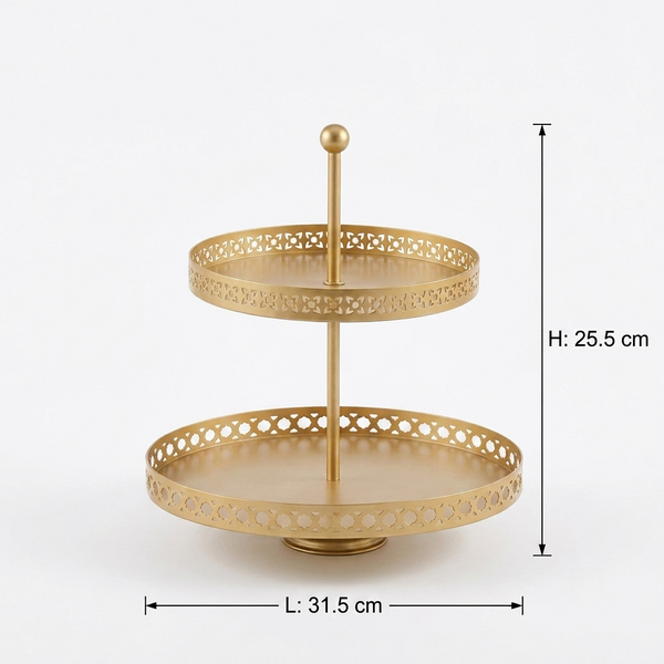 Nish 2-Tier Round Cake Stand - Gold