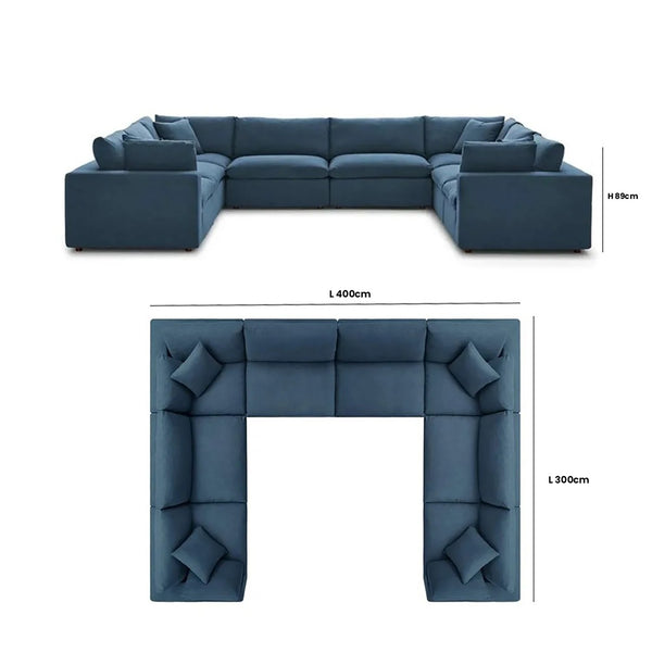 Novara 8-Seater Modular Fabric Sofa Symmetrical Design, Wide & Spacious, Ash Upholstery, 400cm x 300cm x 89cm
