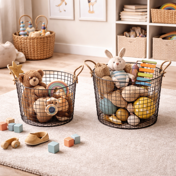 Linny Metal Storage Basket With Rope Handles, Set Of 2 - Black