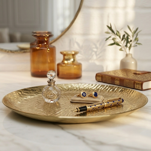 Relish Round Metal Hammered Platter, Small - Gold