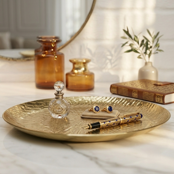 Relish Round Metal Hammered Platter, Small - Gold
