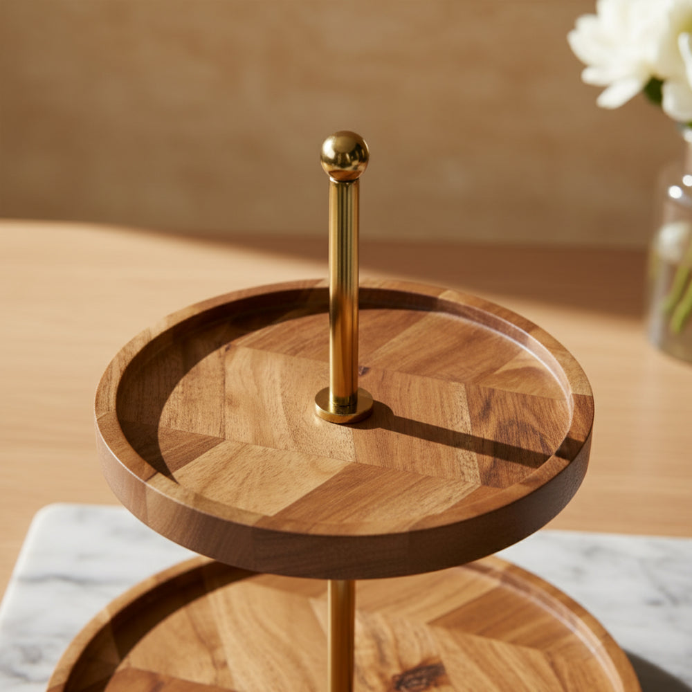 Nosh 2-Tier Wooden Cake Stand - Natural