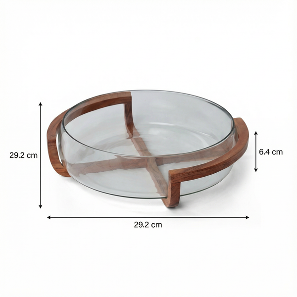 Vetro Glass Serving Bowl With Wooden Stand and Spoons