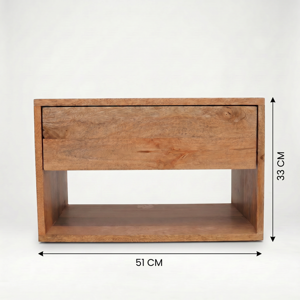 Cube Wooden Nightstand & Bedside Table - Natural